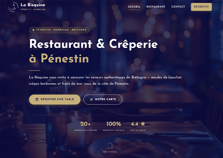 Site vitrine réalisé pour le restaurant La Bisquine