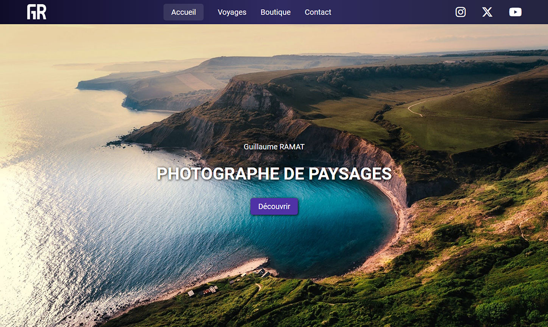 Aperçu du site web "Photographe de paysages" en version laptop