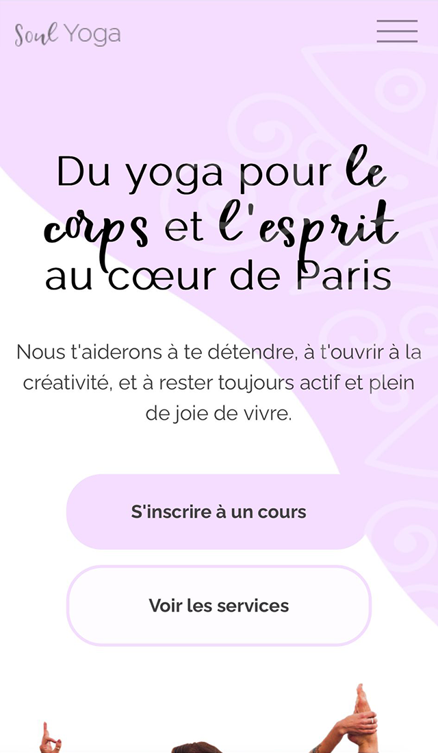 Aperçu du site web "Soul Yoga" en version mobile