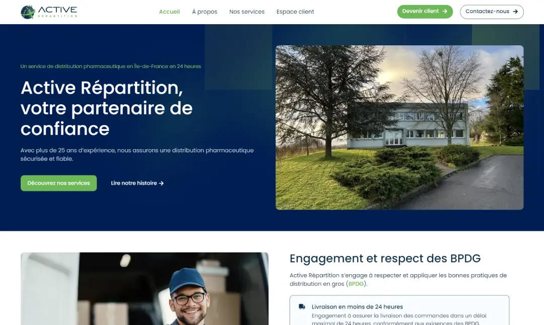 Création de site web pour Active Répartition – Aperçu en version laptop
